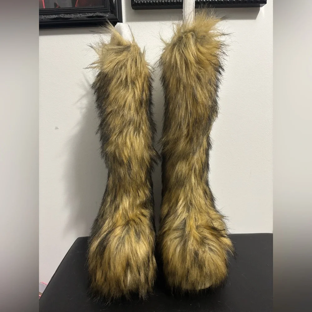 Dolls Kill / Club Exx Brown Wild Instinct Faux Fur Knee High Boots